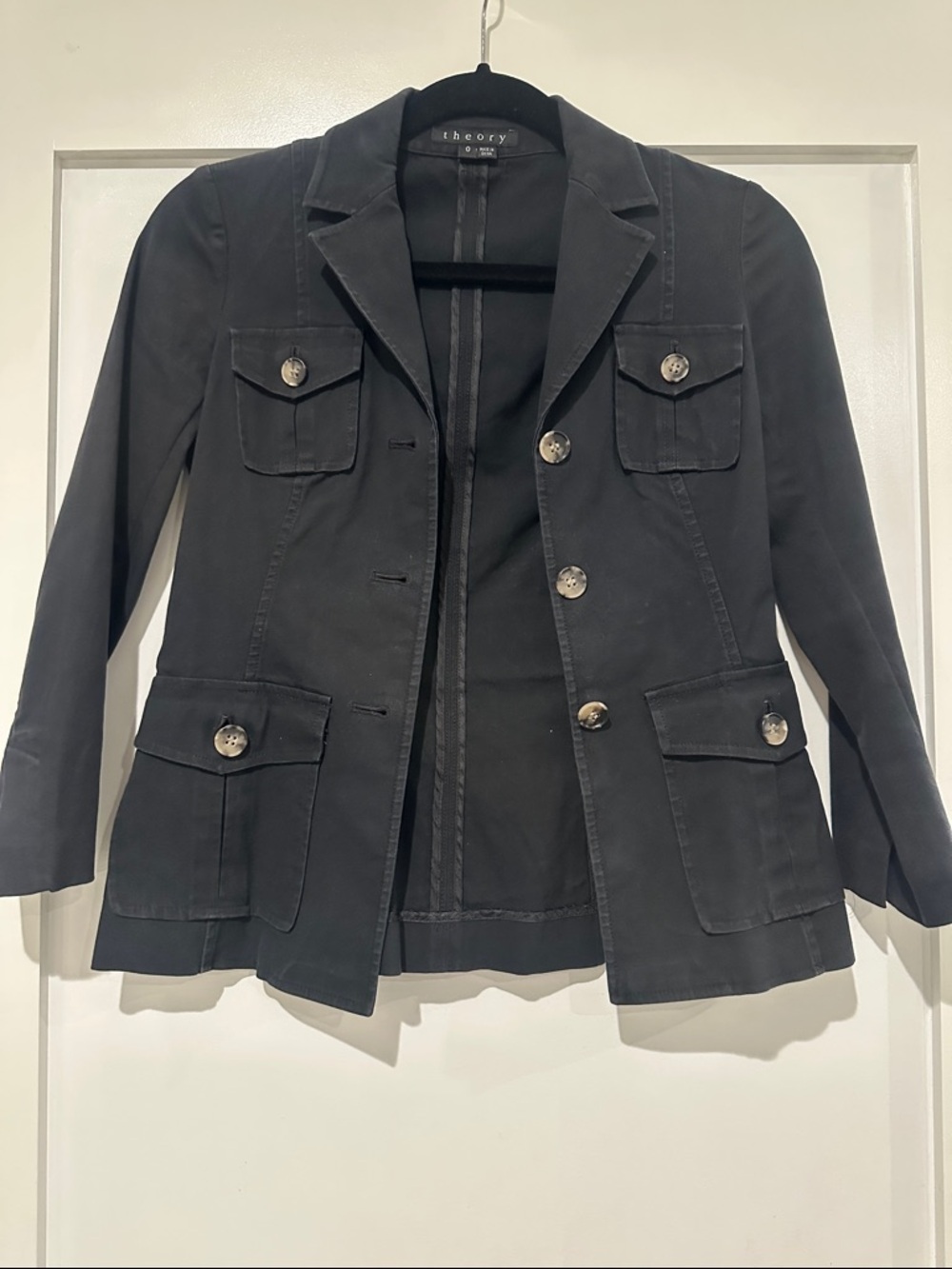 Theory Black Button-Front Utility Blazer